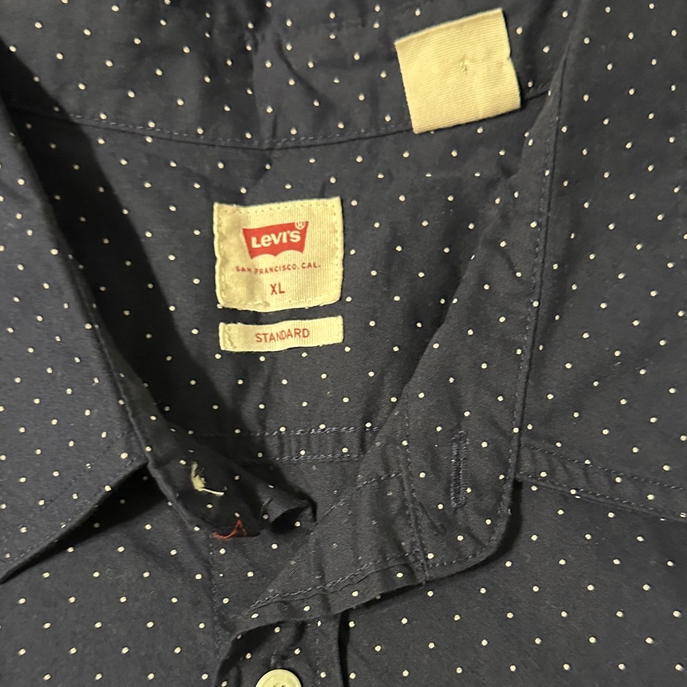 Men's Navy Blue Polka Dot Shirt - Picture 5 of 5